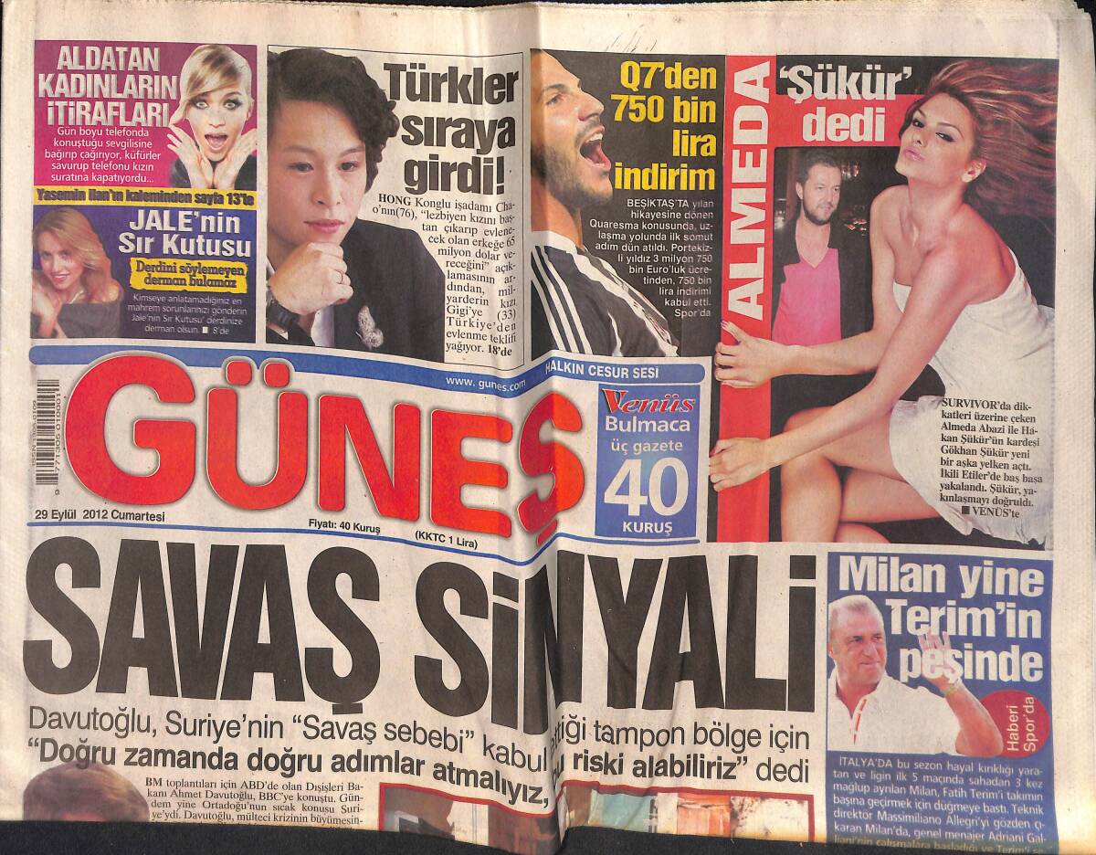 Güneş Gazetesi 29 Eylül 2012 - Almeda Abazi İle Gökhan Şükür Yeni Bir Aşka Yelken Açtı - Savaş Sinyali - Benzin 4.81 Oldu GZ135720 - 1