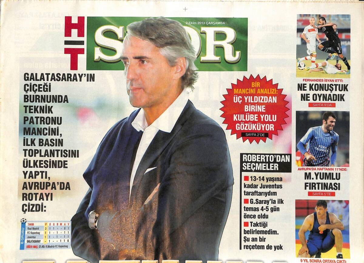 Habertürk Gazetesi Spor Eki 2 Ekim 2013 - Mancini: Fatih'in İzindeyim - Yanal'ın Hamleleri Fenerbahçe'yi Ayağa Kaldırdı GZ153795 - 1