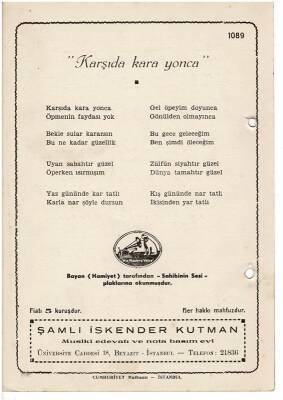 Halk Türküsü Muhayyer - Karşıda Kara Yonca Nota Kitapçığı EFM1985 - 2