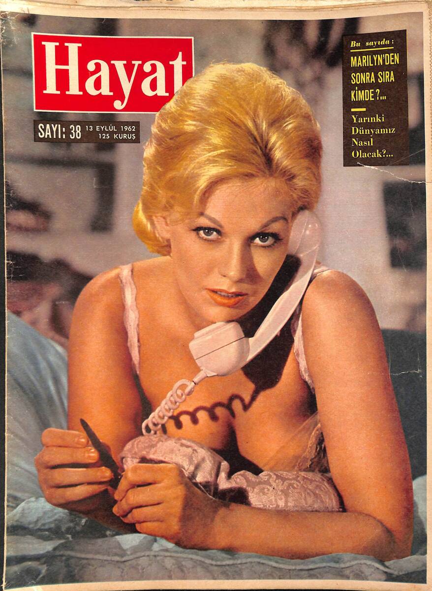 HAYAT Dergisi 13 Eylül 1962 Sayı: 38 - Kapak: Kim Novak - Genç Milyoneri Kendinden Geçiren Süreyya İmiş - Marilyn'den Sonra Sıra Kimde NDR88999 - 1