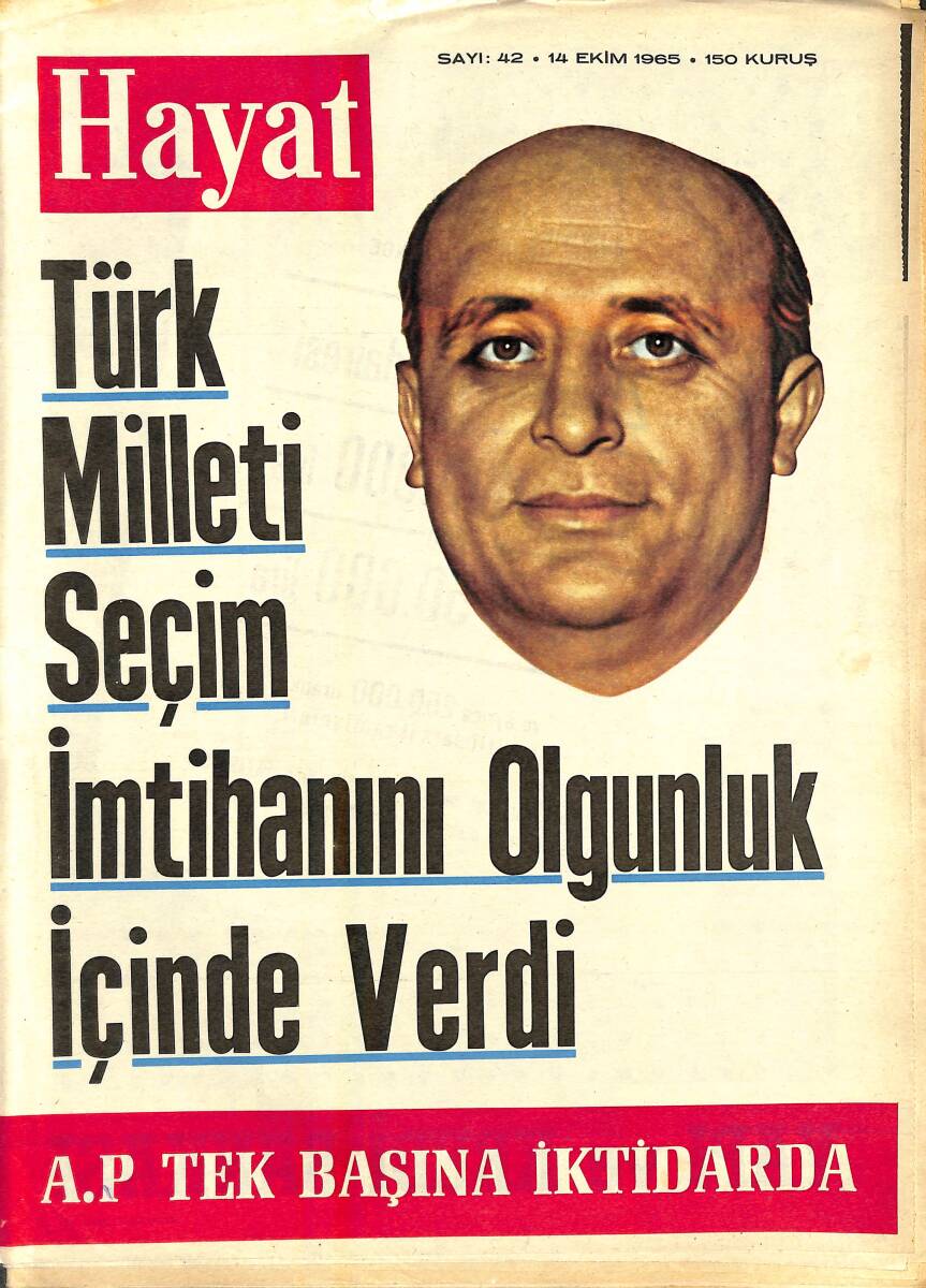 HAYAT DERGİSİ 14 Ekim 1965 Sayı: 42 Kapak: Adalet Partisi Lideri Süleyman Demirel - Timothy Evans Katil Mi Masum Mu NDR88458 - 1