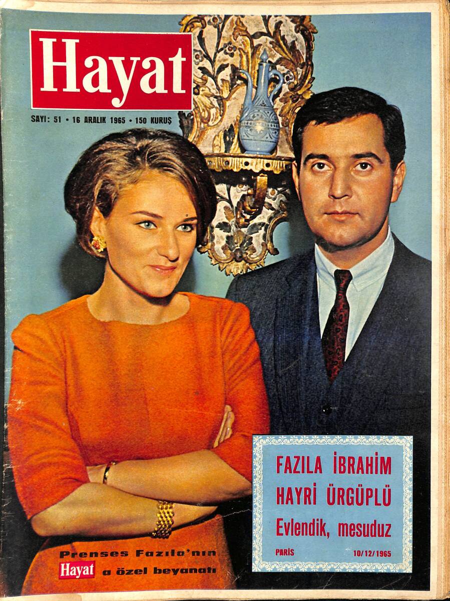 HAYAT DERGİSİ 16 Aralık 1965 Sayı: 51 - Kapak: Fazıla Ve Hayri - Başkan Johnson'un Kızı Bir Artiste Aşık - Papaz Hristostomos'un Gerçek Yüzü NDR89260 - 1