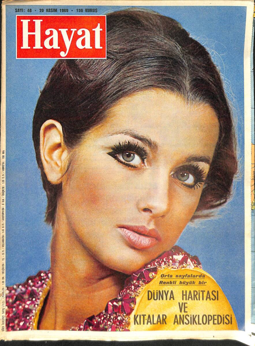 Hayat Dergisi 20 Kasım 1969 - Kapak: Gerry Low, Hayat Dünya Haritası Eki, Safiye Ayla NDR88393 - 1