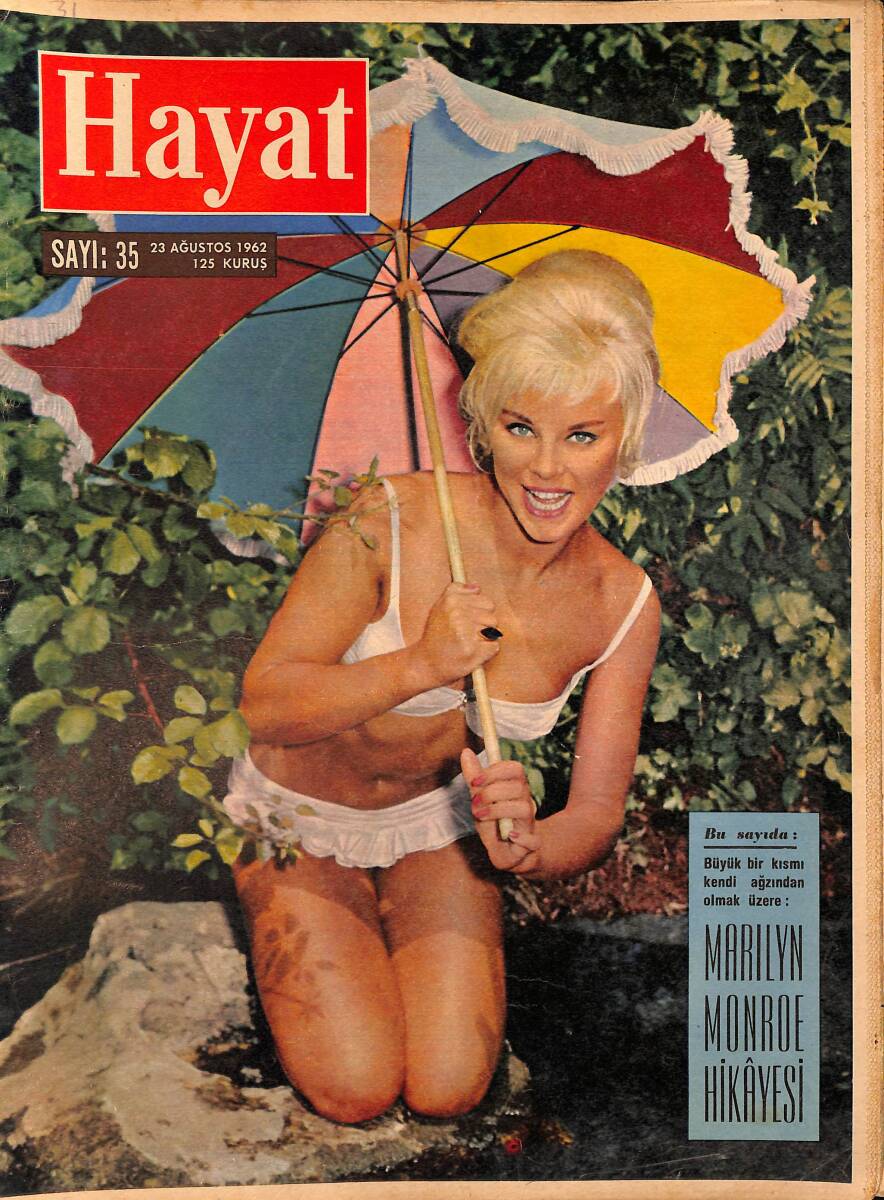 HAYAT DERGİSİ 23 Ağustos 1962 Sayı: 35 - Kapak: Elke Sommer - Büyük Bir Kısmı Kendi Ağzından Olmak Üzere Marilyn Monroe Hikayesi - İlk Fotoğrafı NDR88965 - 1