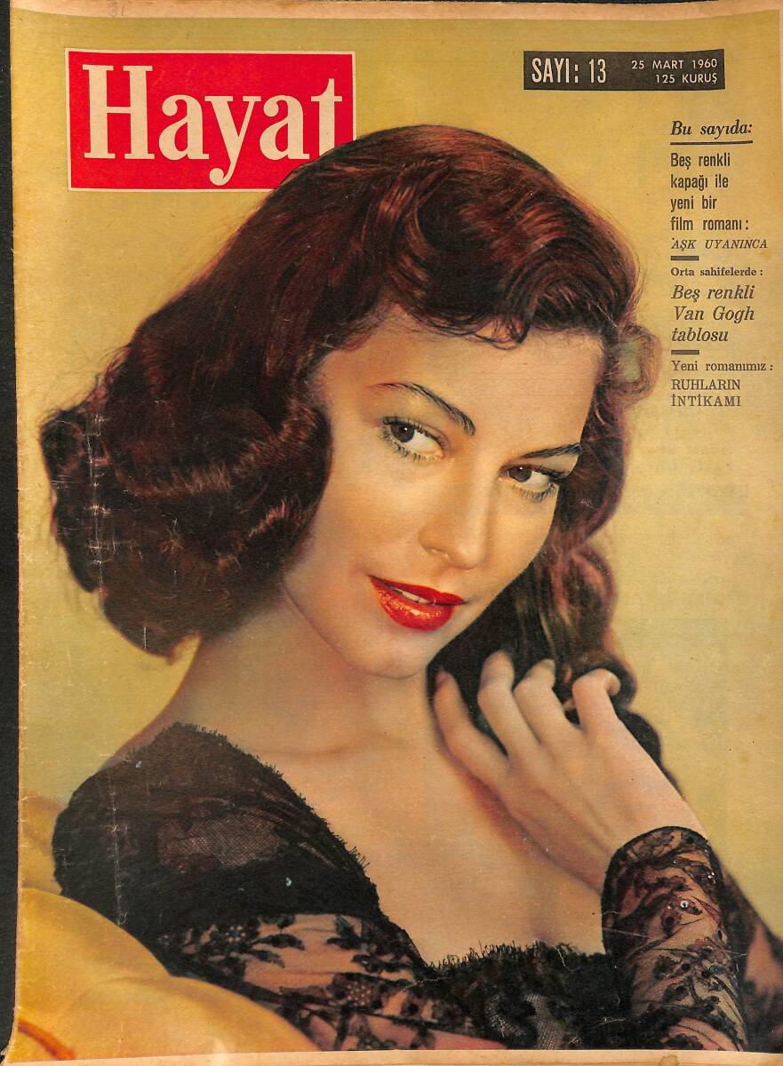 HAYAT DERGİSİ 25 Mart 1960 Sayı: 13 - Kapak: Ava Gardner - Sahnede Ölen Opera Sanatkarı Leonard Warren - Maragaret'in Düğün Hazırlıkları NDR88962 - 1