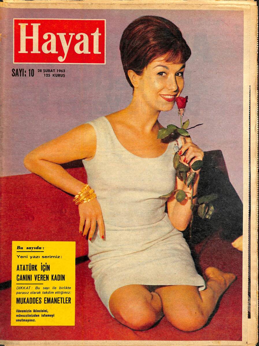 HAYAT Dergisi 28 Şubat 1963 Sayı: 10 - Kapak: Daniele Santoine - Atatürk İçin Canını Veren Kadın - Hz. Muhammed'in Kılıcı NDR88586 - 1