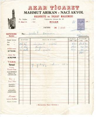 HIRDAVAT - Akar Ticaret Mahmut Arıkan - Naci Akyol - Sivas Fatura EFM2003 - 1