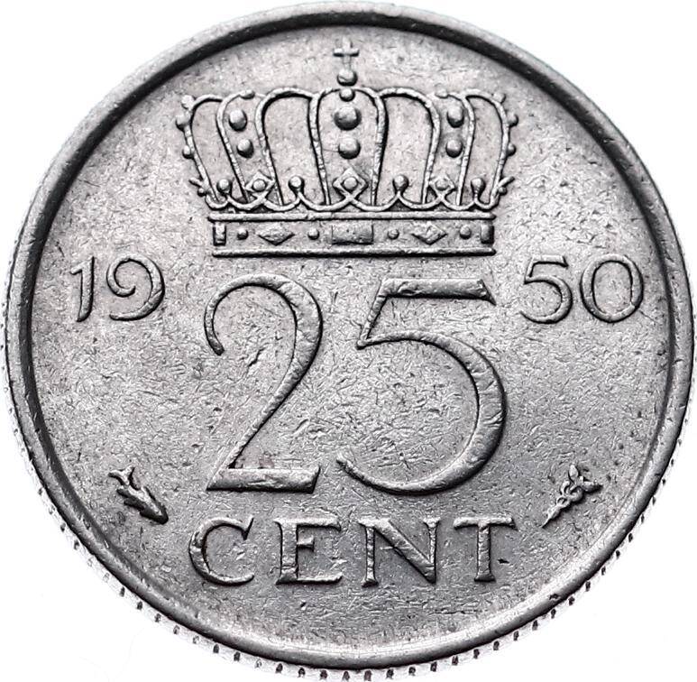 Hollanda 25 Cent 1950 ÇA *Juliana* YMP6192 - 1