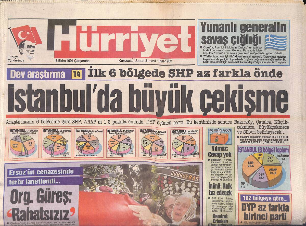 Hürriyet Gazetesi 16 Ekim 1991 - Semra Hanım'dan Evlat Savunması - Liz'in 8. Evlilik Fotoğrafları Dünya Basınında - M. Ali Ersoy'un Kızına Yardım Eli GZ155990 - 1