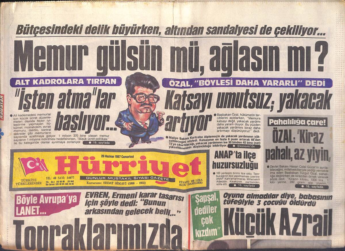 Hürriyet Gazetesi 20 Haziran 1987 - Tanju Çolak Özel Plakalı BMW İle Antalya'da - İbo: Cezaevinde Çürümek İstemiyorum GZ156018 - 1