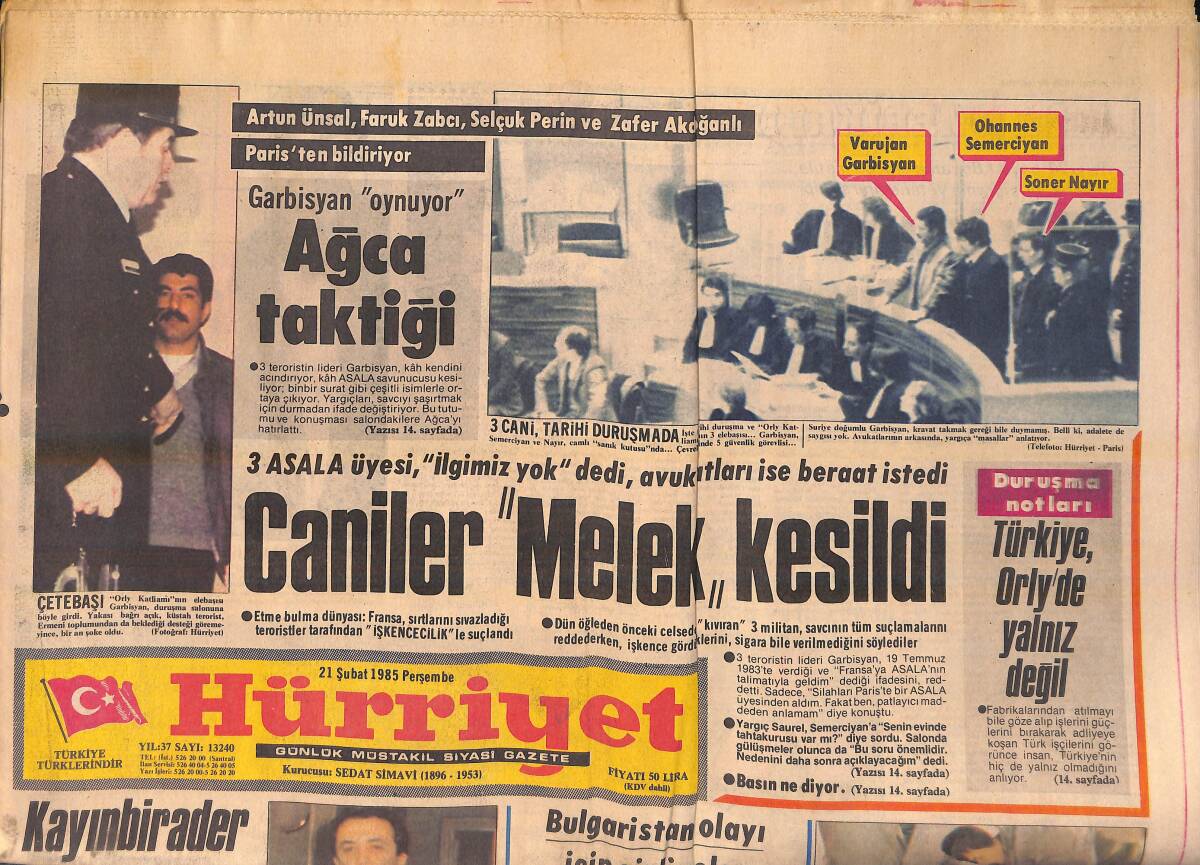 Hürriyet Gazetesi 21 Şubat 1985 - TBMM'de Heyecanlı Gün - Galatasaray Fenerbahçe Maçı Ertelendi - Alain Delon ve Sevgilisi GZ155987 - 1