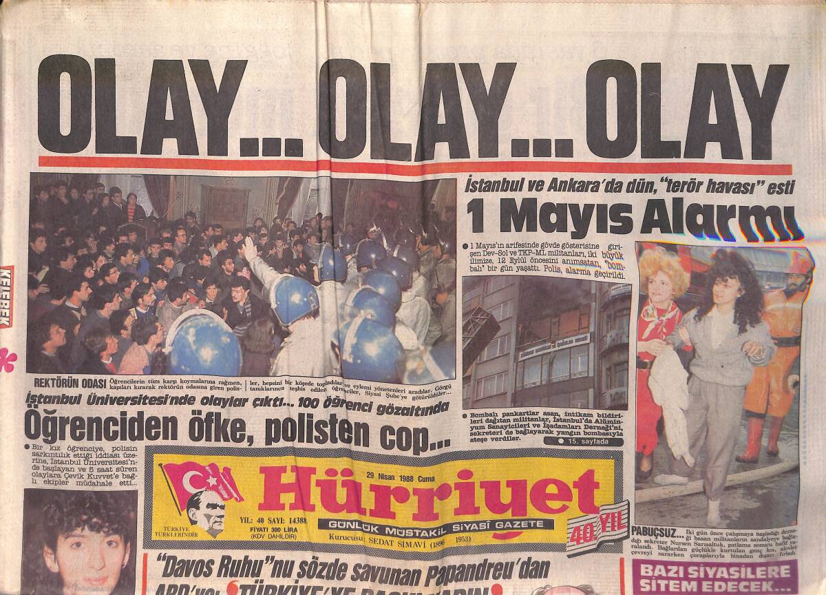 Hürriyet Gazetesi 29 Nisan 1988 - Ermeni Terörünün Lideri Agopyan Öldürüldü - Üçüncü Köprü Kavgası GZ156022 - 1