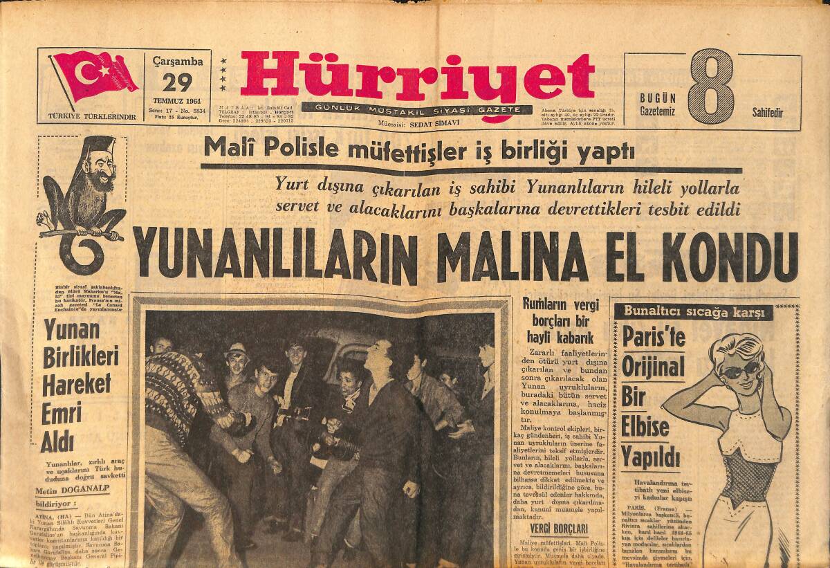 Hürriyet Gazetesi 29 Temmuz 1964 - Clay , Liston İle Rövanşı Yapacak - Amerika, Ay'a Gemi Gönderdi - Rusları Güreşte Hezimete Uğrattık GZ153492 - 1