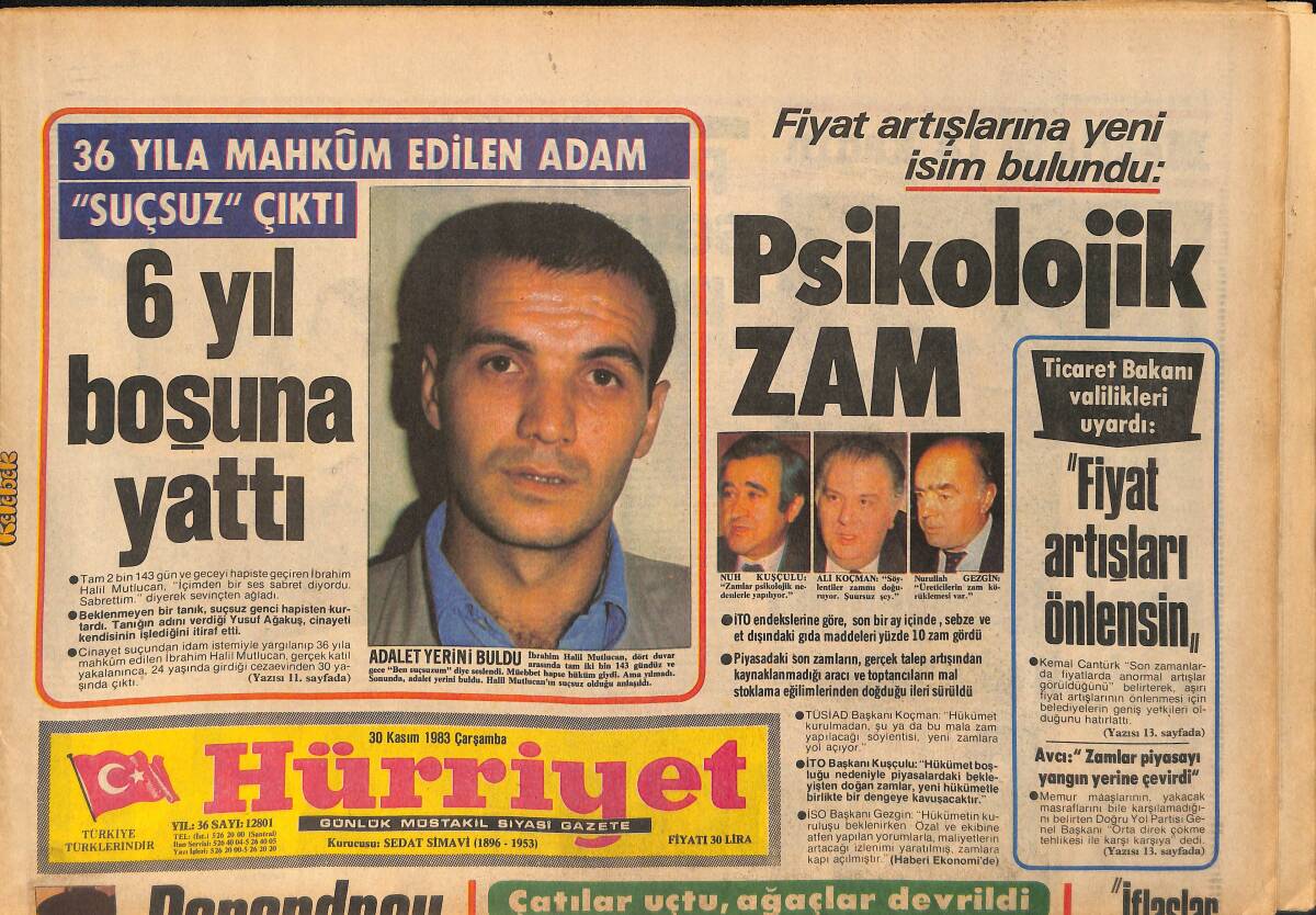 Hürriyet Gazetesi 30 Kasım 1983 - KKTC Hükümeti İstifasını Verdi - DM'nin Tarihi Görevi Sona Eriyor GZ155779 - 1