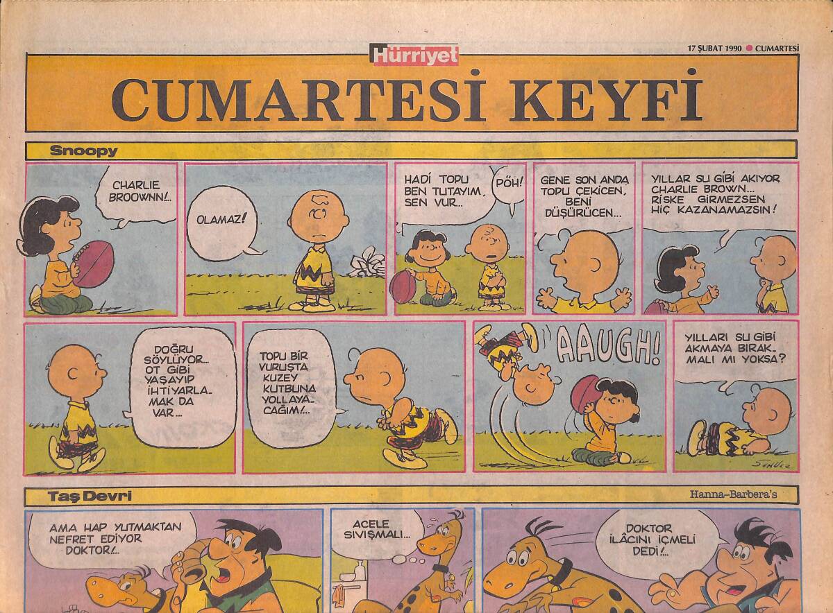 Hürriyet Gazetesi Cumartesi Keyfi Eki 17 Şubat 1990 - Snoopy - Taş Devri - Archhie - Şaşkın Komiser - Robotman - Bizimkiler - Güngörmüşler - Fatoş GZ156172 - 1