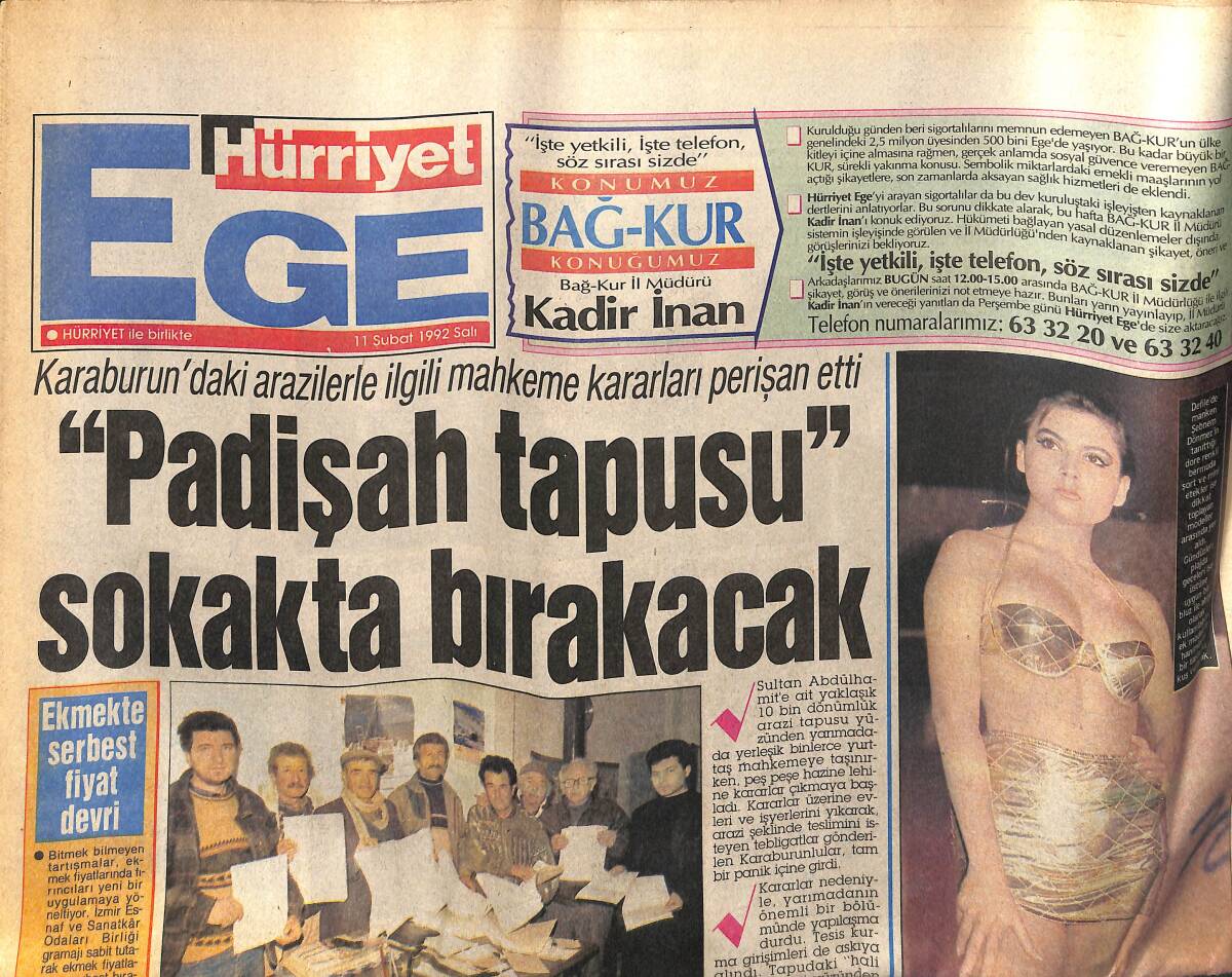 Hürriyet Gazetesi Ege Eki Gazetesi 11 Şubat 1992 - Padişah Tapusu Sokakta Bırakacak - Karşıyaka'da Derbi Korkusu GZ153708 - 1