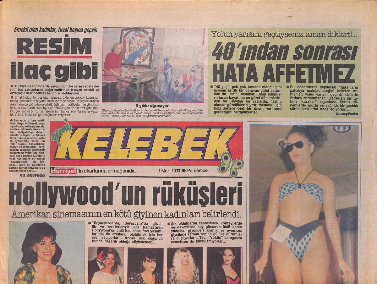 Hürriyet Gazetesi Kelebek Eki 1 Mart 1990 - Hollywood'un Rüküşleri - Muhterem Nur Şimdi Kanserle Boğuşuyor GZ156167 - 1