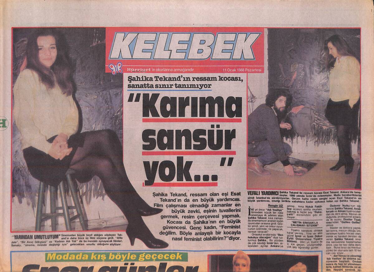 Hürriyet Gazetesi Kelebek Eki 11 Ocak 1988 - Şahika Tekand'ın Ressam Kocası Sınır Tanımıyor - Çocuk Yuvasında Şenlik Var GZ156115 - 1