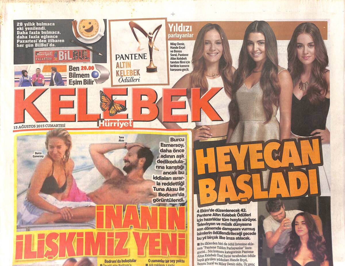 Hürriyet Gazetesi Kelebek Eki 15 Ağustos 2015 - Burcu Esmersoy, Bodrum'da Tuna Aksu İle Görüntülendi - Kylie Jenner Annesinin Mayosuyla GZ154822 - 1