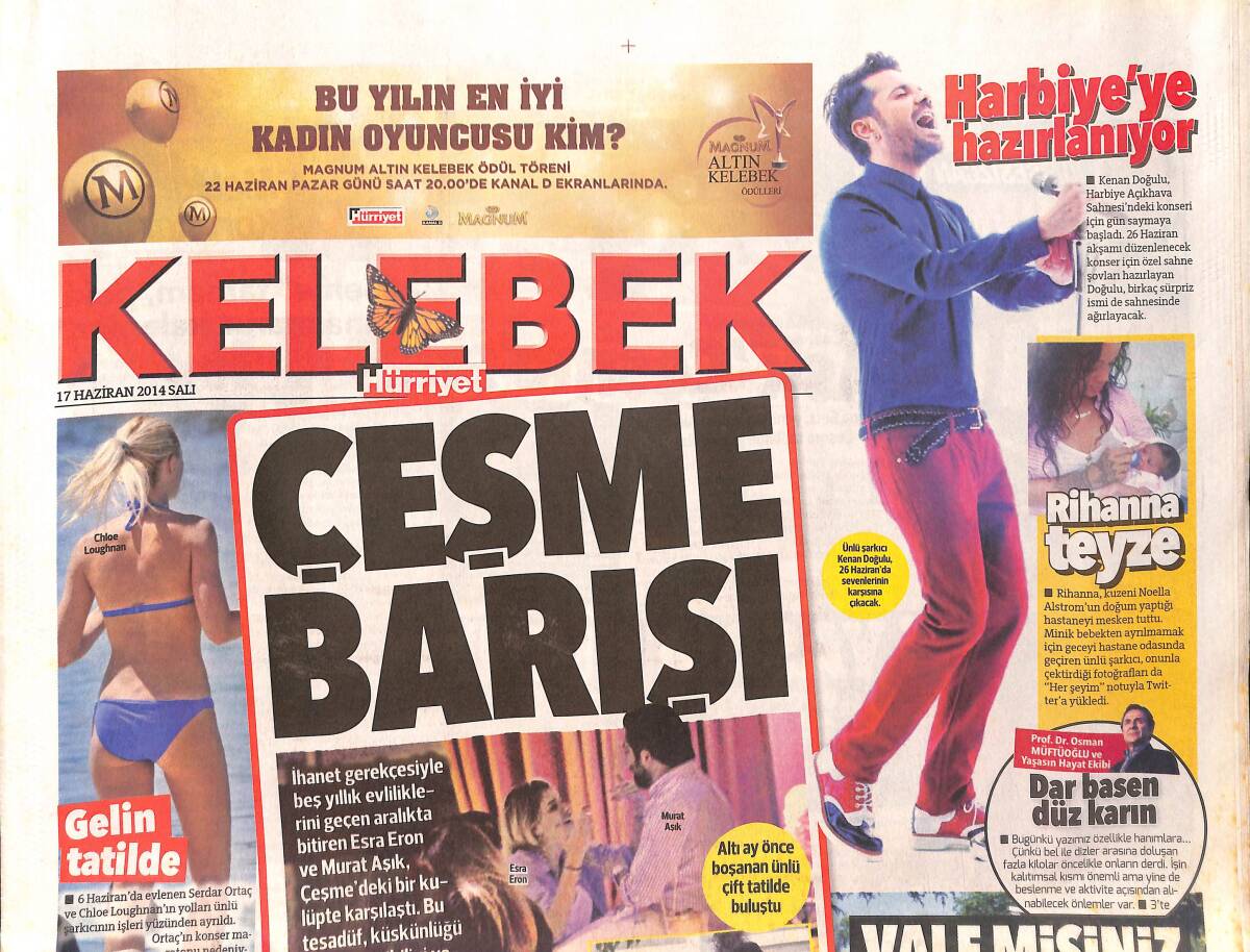 Hürriyet Gazetesi Kelebek Eki 17 Haziran 2014 - Kenan Doğulu Harbiye'ye Hazırlanıyor - Seda Sayan: Kocam Yakışıklı Çıksın GZ154823 - 1