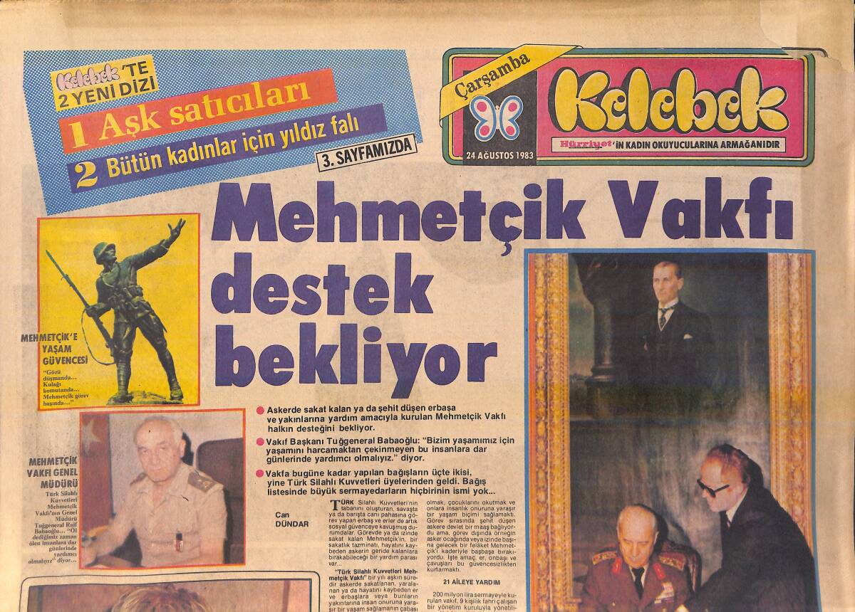 Hürriyet Gazetesi Kelebek Eki 24 Ağustos 1983 - Gloria Gaynor'dan Zerrin'e Mektup Var - Lolita'nın Hali Yürekler Acısı GZ156260 - 1