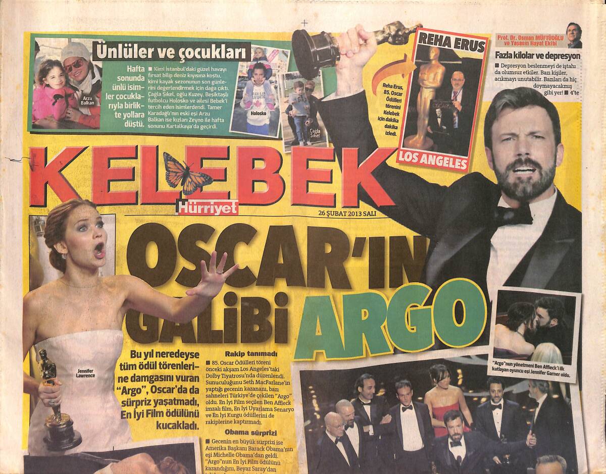 Hürriyet Gazetesi Kelebek Eki 26 Şubat 2013 - Oscar'ın Galibi Argo - Nükhet Duru Sahneye Çıktı, Ünlü İsimler Akın Etti GZ154817 - 1