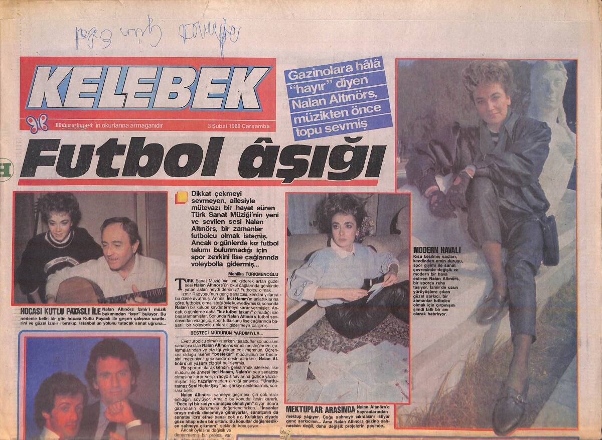 Hürriyet Gazetesi Kelebek Eki 3 Şubat 1988 - Nalan Altınörs Müzikten Önce Topu Sevmiş - Erkekleri Giydiren Kadın Ayten İlhan GZ156113 - 1