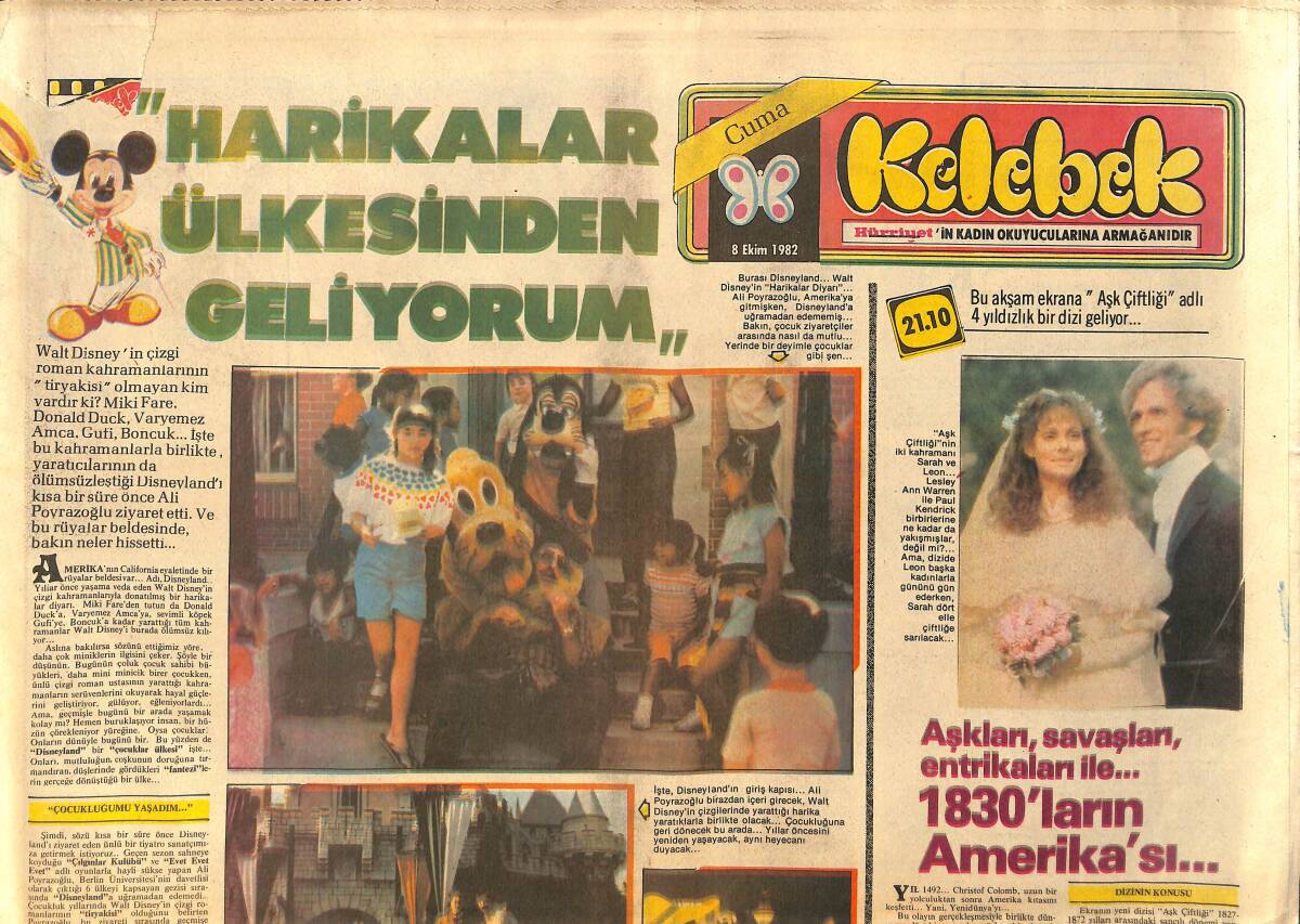 Hürriyet Gazetesi Kelebek Eki 8 Ekim 1982 - Walt Disney'in Çizgi Roman Kahramanlarının Tiryakisi Olmayan Kim Vardır Ki GZ155846 - 1