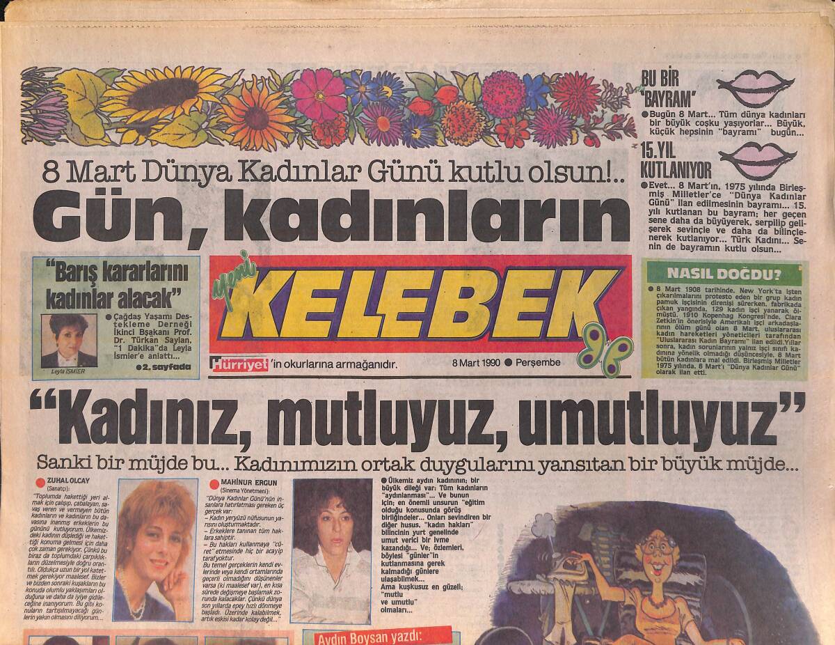 Hürriyet Gazetesi Kelebek Eki 8 Mart 1990 - Semra Özal: Biz Bir Orduyuz - Güllü Zor Durumda GZ156168 - 1