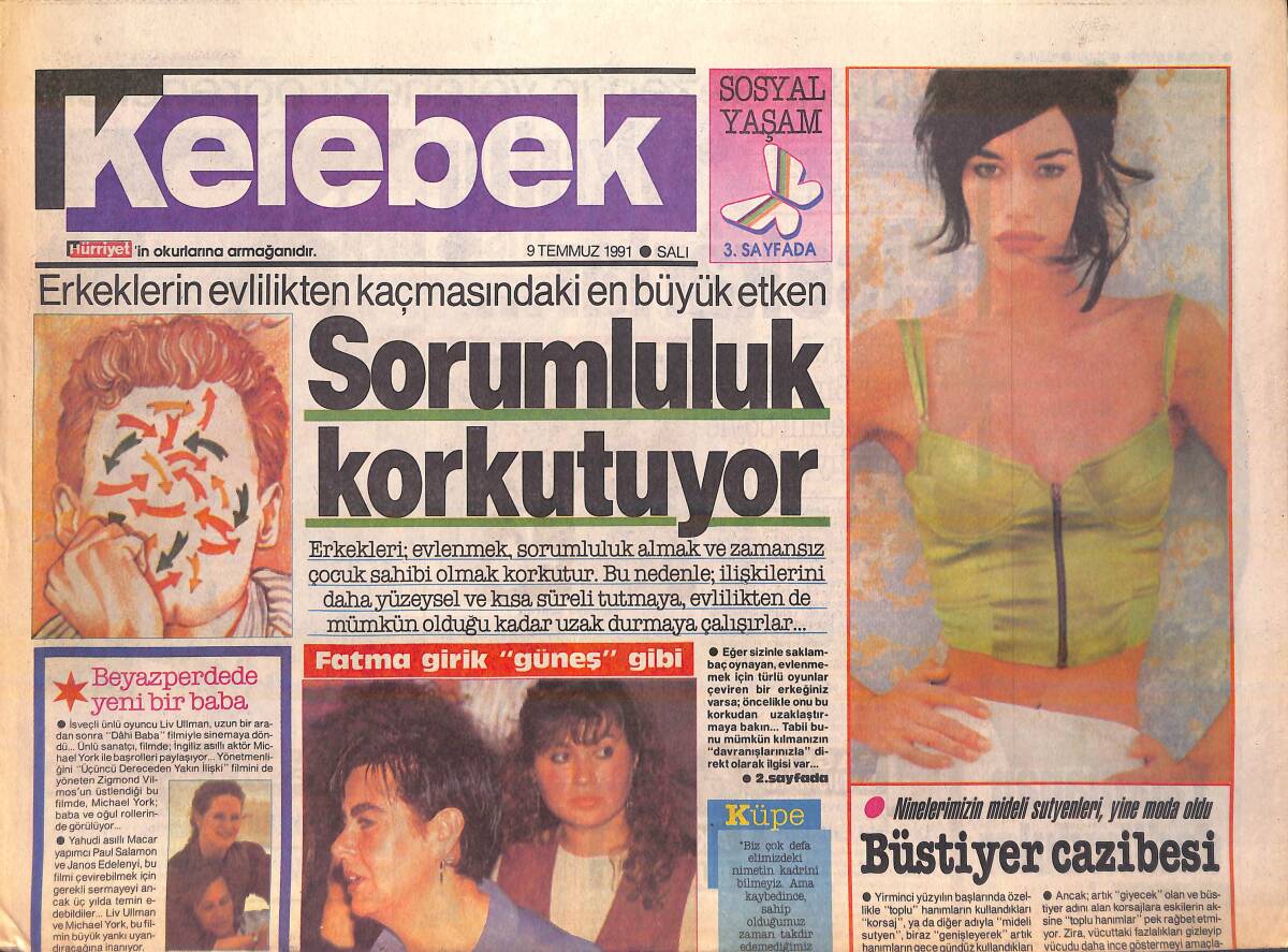 Hürriyet Gazetesi Kelebek Eki 9 Temmuz 1991 - Fatma Girik Güneş Gibi - Gurbetçinin Zaferi GZ156254 - 1