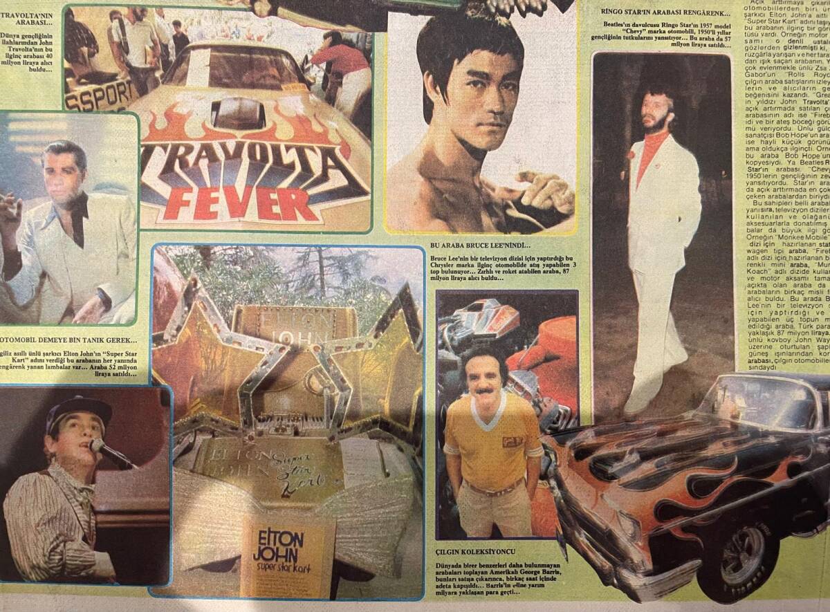 Hürriyet Gazetesi Pazar Kelebek Eki 23 Ekim 1983 - Ajda Pekkan Kendini Kızağa Çekiyor - Çılgın Şöhretler Çılgın Arabalar: Bu Araba Bruce Lee'nindi GZ156093 - 2