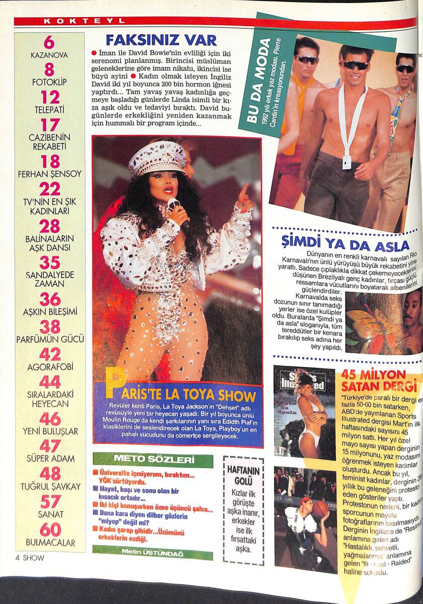 Hürriyet Gazetesi Show Dergisi 22 Mart 1992 Sayı:2 - Ferhan Şensoy - La Toya Jackson - Tuğrul Şavkay - Bulmacalar NDR87808 - 1