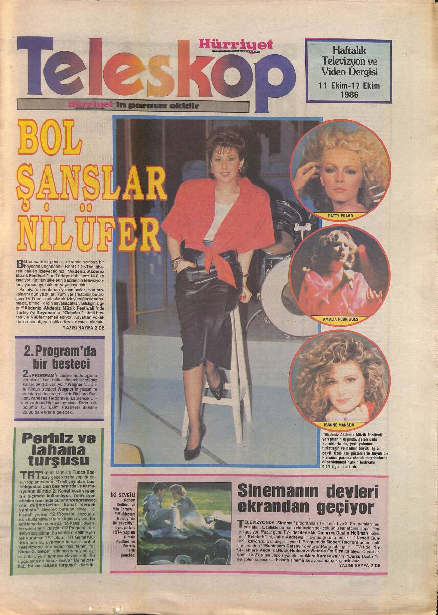 Hürriyet Gazetesi Teleskop Eki 11 Ekim 1986 - Bol Şanslar Nilüfer - Sinema'nın Devleri Ekrandan Geçiyor GZ156271 - 1