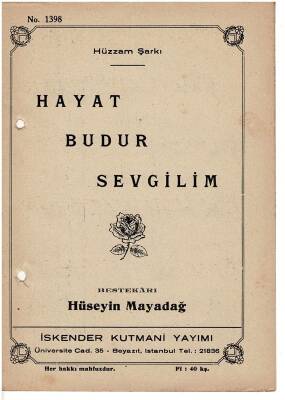 Hüzzam Şarkı - Hayat Budur Sevgilim Nota Kitapçığı EFM1978 - 1