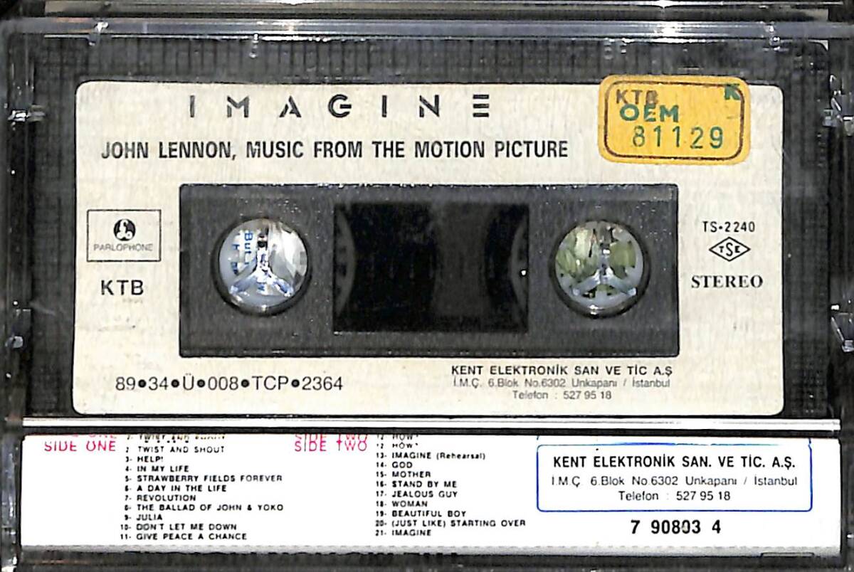 Imagine - John Lennon,Music From The Motion Picture Kaset (İkinci El) KST27622 - 2