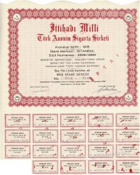 İttihadi Milli A.Ş. Sigorta Şirketi 1960 Yılı 500 Liralık 5lik Hisse Senedi HSS253 - 1