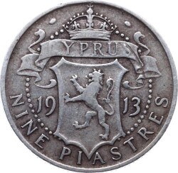 Kıbrıs 9 Piaster 1913 Gümüş ÇT *George V* YMP8988 - 2