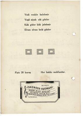 Kurdili Hicazkar Şarkı - Bela Gözler Nota Kitapçığı EFM1964 - 2