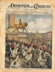 La Domenica del Corriere (Anno XIV, No 31, 4-11 Agosto 1912)-Birkaç yıl önce mümkün olduğuna inanmayacağı bir gösteri Romadaki Büyük Kral anıtındaki askerimiz NDR70190 - 1