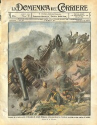 La Domenica del Corriere (Anno XIV, No 32, 11-18 Agosto 1912)-Yaklaşık yirmi askerle düşen Chaberton Susa Dağında, dünyanın en yüksek mevzileri olan tahkimatlarımızdan 149undan top NDR70189 - 1