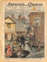 La Domenica del Corriere (Anno XIV, No 36, 8-15 Settembre 1912)-İngiltere, Norwichteki korkunç selden bir bölüm su basmış evlerden çekilen çocukların kurtarılması NDR70185 - 1