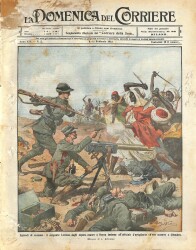 La Domenica del Corriere (Anno XIV, No 5, 4-11 Febbrato 1912) - Alpiniden Çavuş Lorenzi, savunmaya koşan topçu subayıyla birlikte Dernada öldü NDR70093 - 1