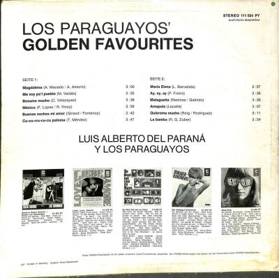 Luis Alberto del Parana y Los Paraguayos – Los Paraguayos Golden Favourites 1967 LP (109) PLK17786 - 2