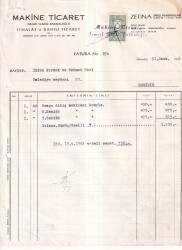 Makina Ticaret İsmail Hakkı Bakkaloğlu 1962 Zenit Omega Dikiş Makinası Faturası - 2