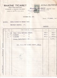 Makina Ticaret İsmail Hakkı Bakkaloğlu 1962 Zenit Omega Dikiş Makinası Faturası - 1