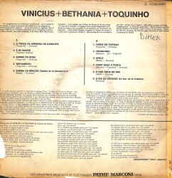 Maria Bethânia Vinicius De Moraes E Toquinho 1972 France LP (109) PLK17271 - 2