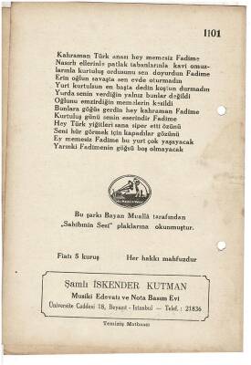 Memesiz Fadime - Kahraman Kadın Türke Armağan Nota Kitapçığı EFM1969 - 2