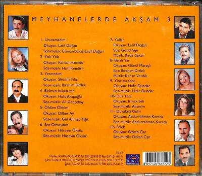 Meyhanelerde Akşam 3 Unutamadım* ( İkinci El ) CD Müzik CD2186 - 2