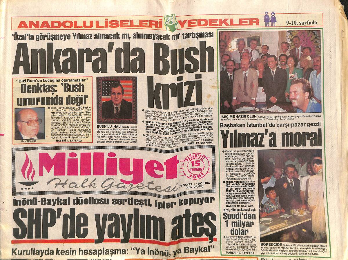 Milliyet Gazetesi 15 Temmuz 1991 - Galatasaraylı Taraftarlar Tanju'nun Posterlerini Yaktı - Laura Palmer Yeni Evinde GZ150816 - 1