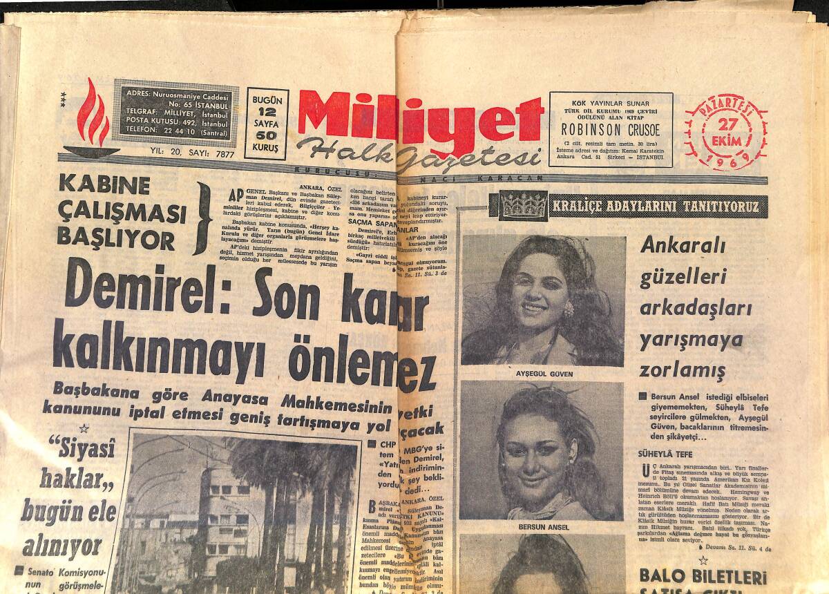 Milliyet Gazetesi 27 Ekim 1969 - Ankaragücü Galatasaray'ı Yendi - Ankaralı Güzelleri Arkadaşları Yarışmaya Zorlamış GZ153465 - 1